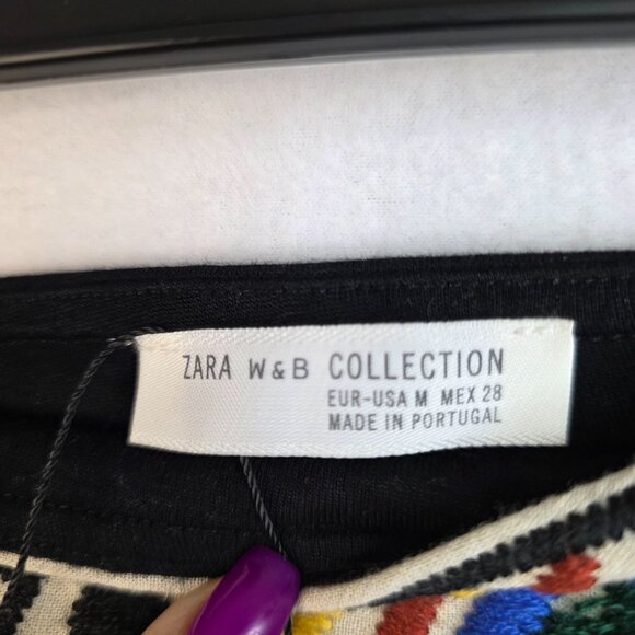 Zara Medium Multicolor Art Deco Aztec Boho Embroidered Skirt Festival New - Picture 3 of 10